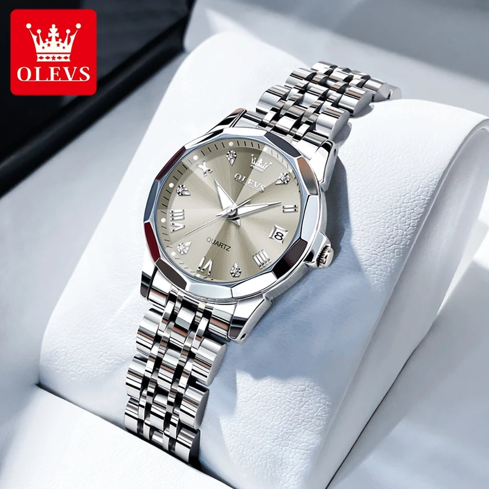 OLEVS 9931 Elegant Fashion Women's Watches Luxury Brand Original Quartz Watch forLadies Waterproof Stainless Steel Luminous Date