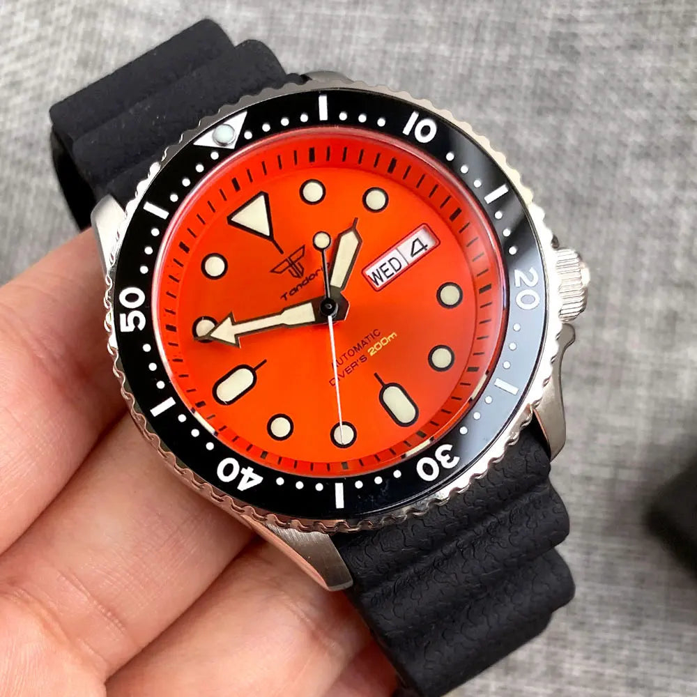 Diving Tandorio NH36 Week Date Steel Mechanical Watch Men 120clicks Bezel Chapter Ring 3.8 Crown 20ATM Waterproof SKX Mod Clock