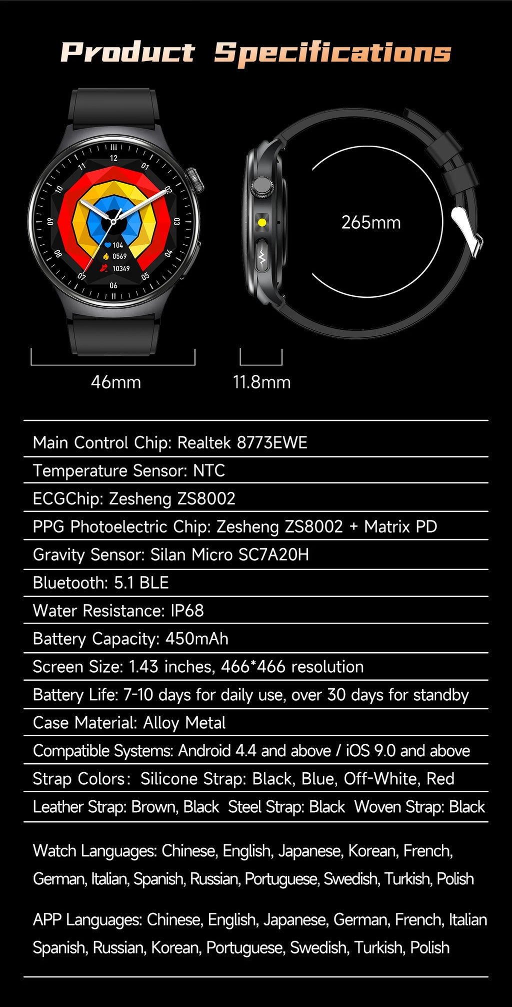Newly Upgared Precise Health Diagnosis Smart Watch ECG Uric Acid Blood Pressure Micro Physical Examination Clock For Android iOS
