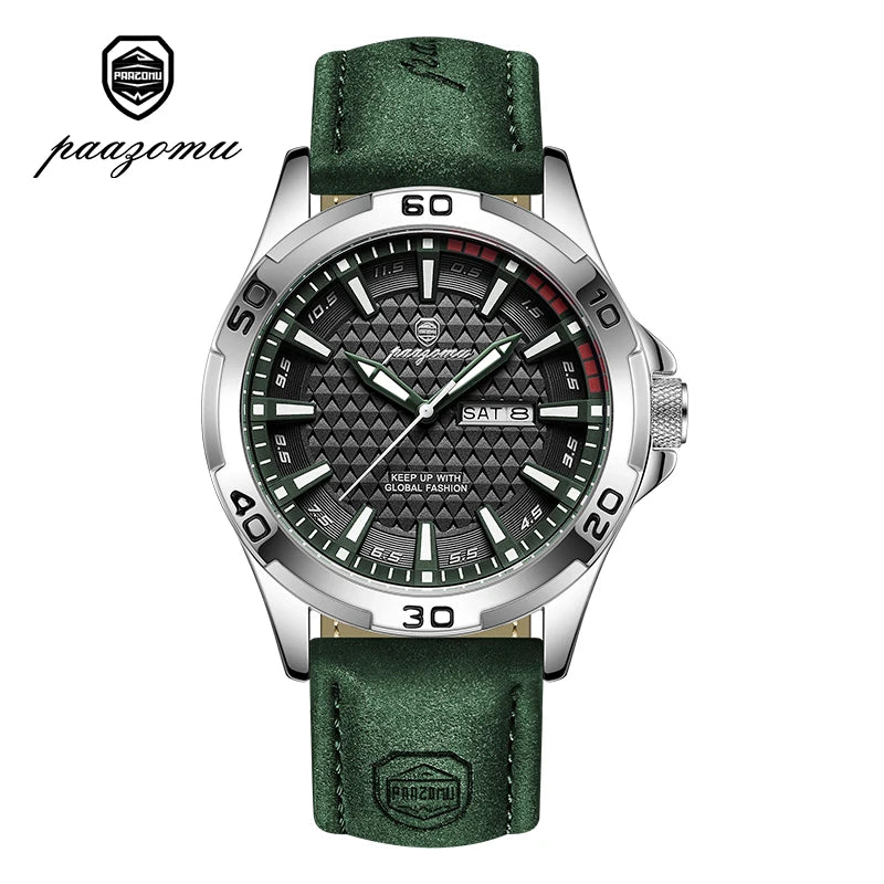 PAAZOMU Luxury Sports Men Watch Luminous Waterproof Chronograph Date Man Wristwatch Leather Quartz Business Men's Watches Reloj