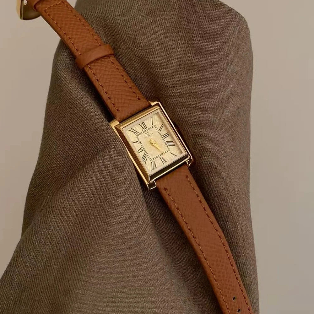 Ladies Elegant Quartz Vintage Watch Niche Minimalist Leather Strap Wristwatch Gifts Women Watches Exquisite Fashion