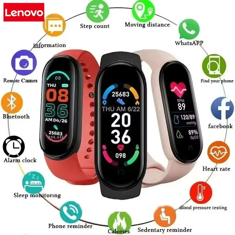 Lenovo Smart Watch Men Women Smart Band Fitness Tracker Heart Rate Sleep Monitor Step Counter Bluetooth Call Reminder Watch 2026