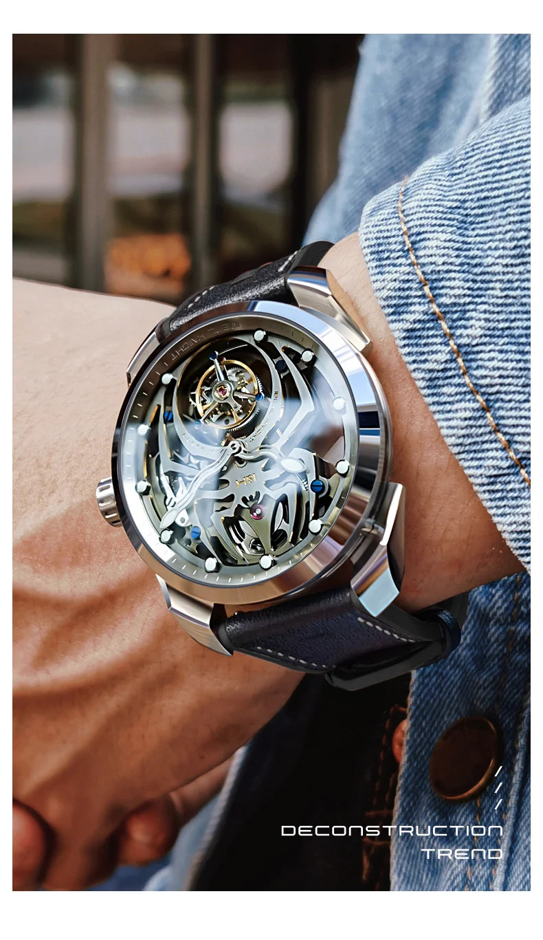 IDEAL KNIGHT 6802 Tourbillon Watch For Men Transparent Skeleton Mechanical Wristwatch Man Luxury Top Brand Limited Edition Watch