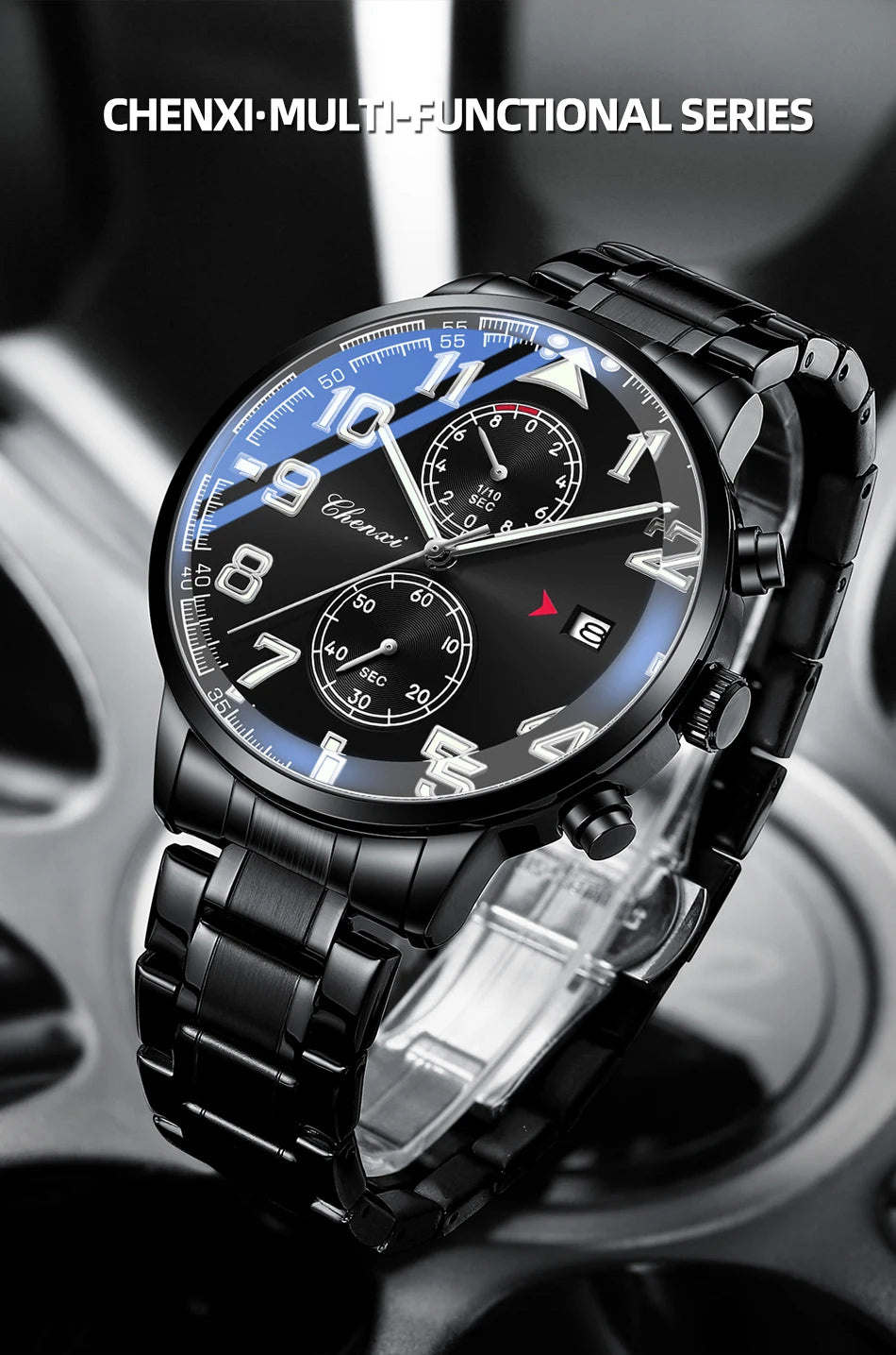Fashion Luxury Business Men's Wristwatch Round Dial Luminous Waterproof Calendar Chronograph Man Watch