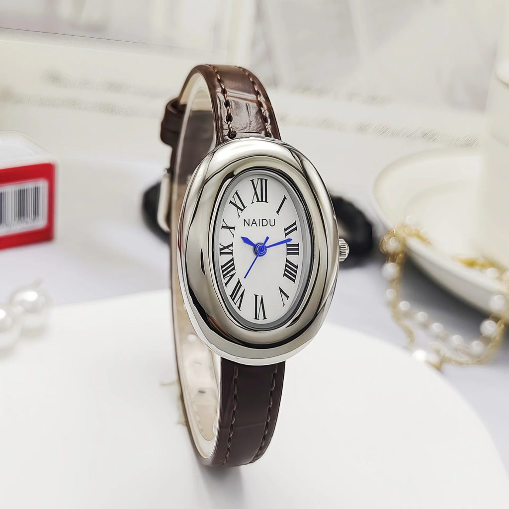 Luxury Brand Women Oval Goose Egg Quartz Watch Vintage Leather Strap Wristwatch Ladies Watches Christmas Gift Clock Relojes