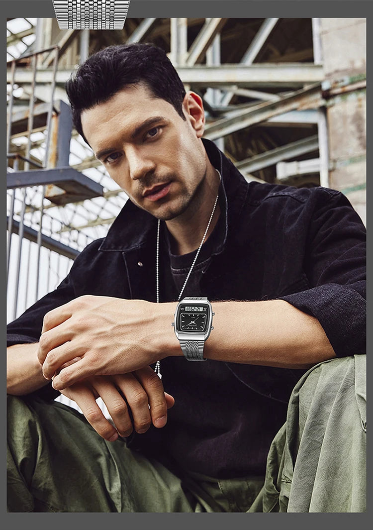 SANDA Outdoor Dual Display Men's Watch Luminous Waterproof TPU Strap Large Dial Chronograph Calendar Sports Wristwatch