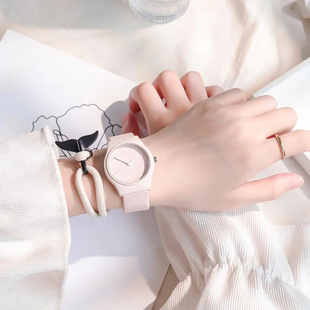 Summer Candy Colors Watch Korean Women Circular Quartz Watches Trendy Ladies PU Leather Watch Luxury Simple Wristwatch Clock