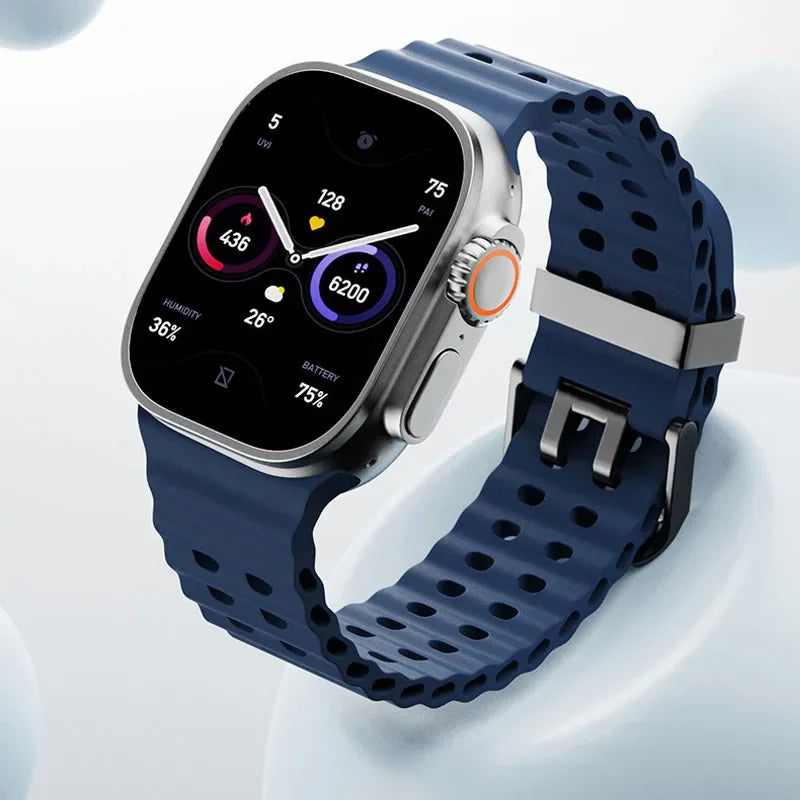 Ocean Silicone+Metal Buckle Strap for Apple Watch Band Ultra 49mm Series 11 10 46mm Band iWatch 9 8 7 45mm 6 5 4 SE 44mm Correa