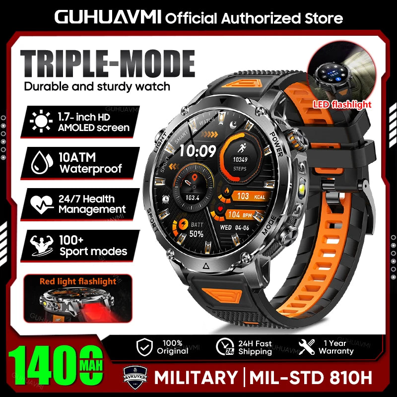 2026 New Military Smart Watch Men 1400mAh Battery 1.7-Inch AMOLED Sport GPS Track Bluetooth Call Rate Smartwatch For Android IOS