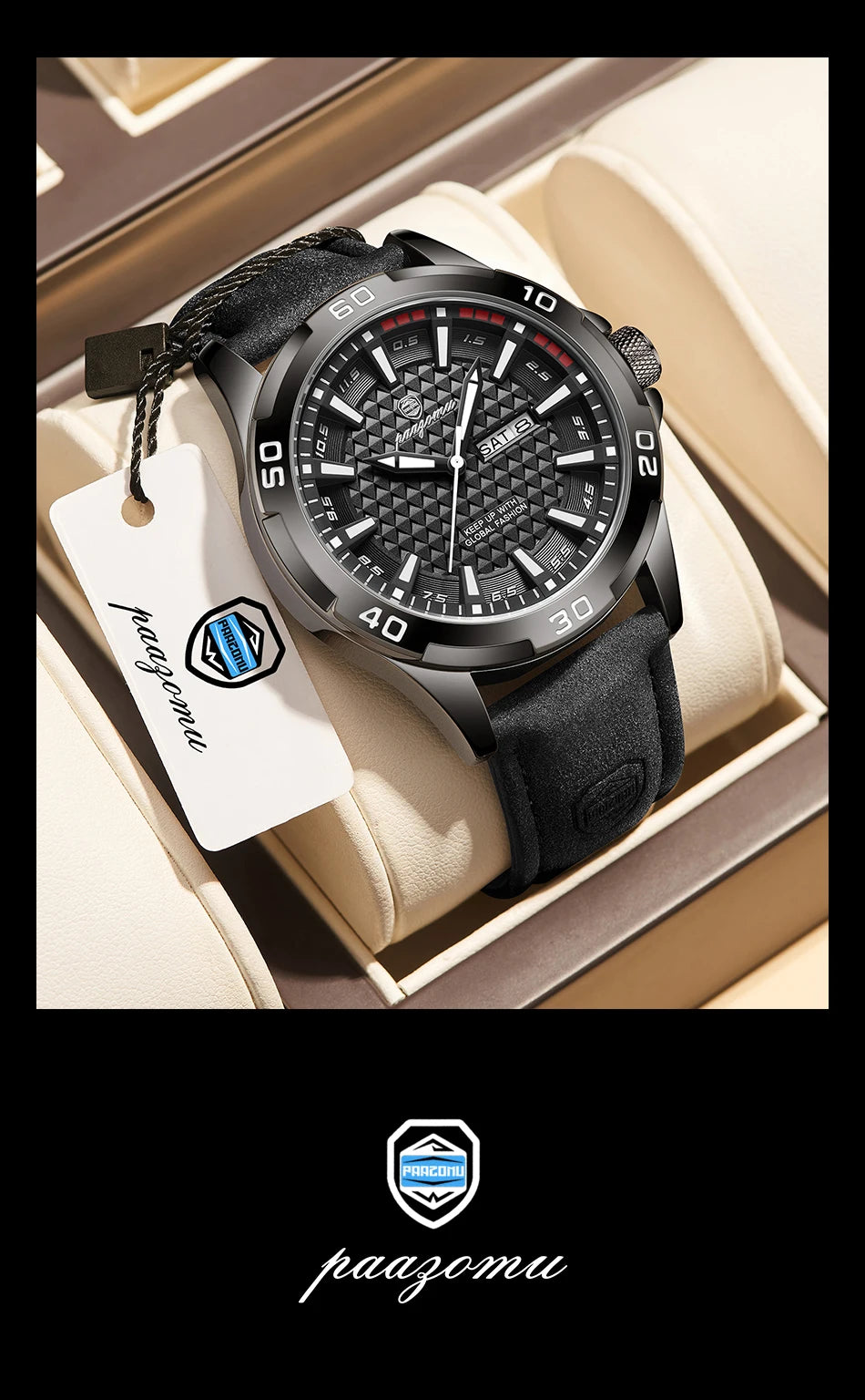 PAAZOMU Luxury Sports Men Watch Luminous Waterproof Chronograph Date Man Wristwatch Leather Quartz Business Men's Watches Reloj