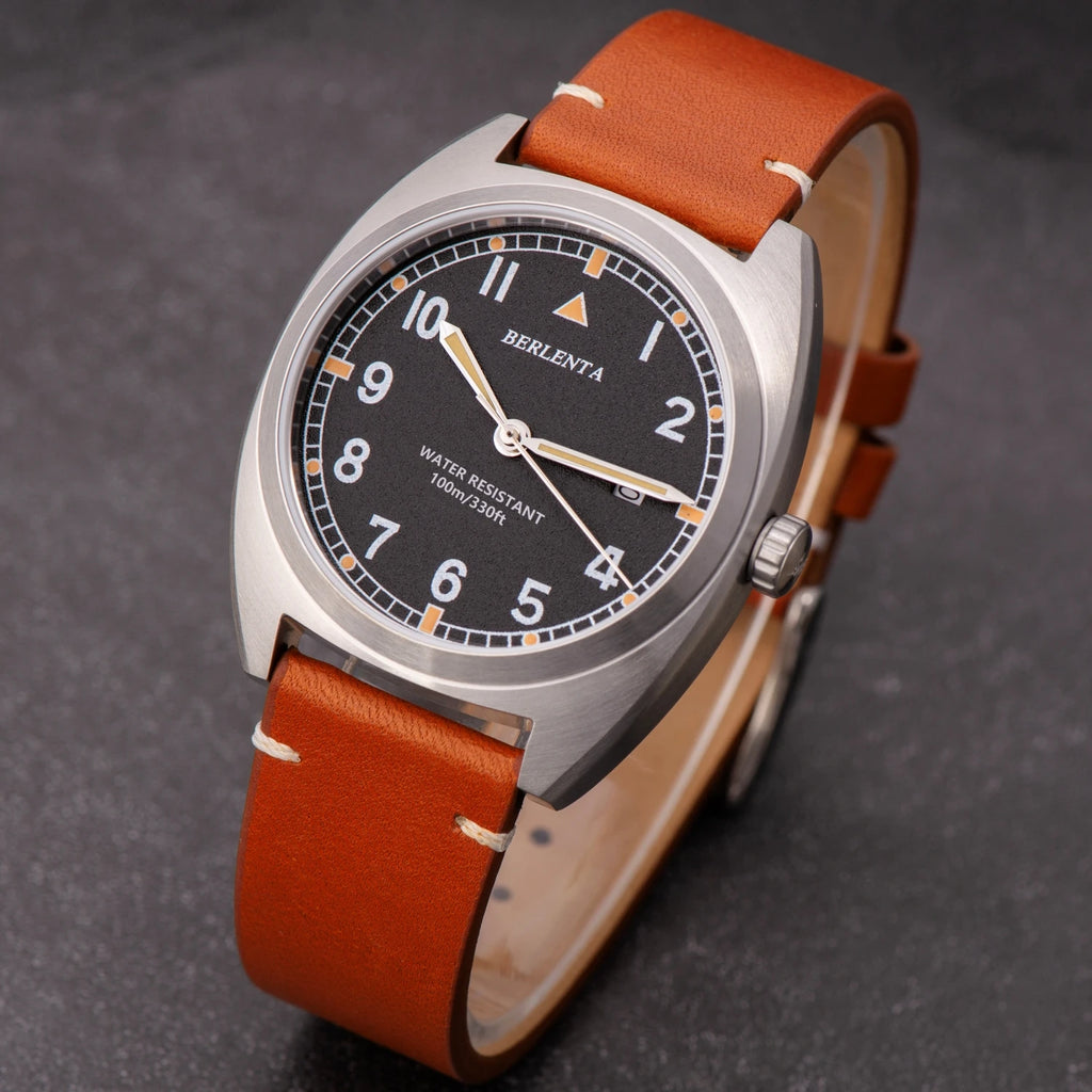 Berlenta Brand original Retro Leather Field Watch For Men Top Luxury 316L Steel Case Military Wristwatch Enlistment Gift