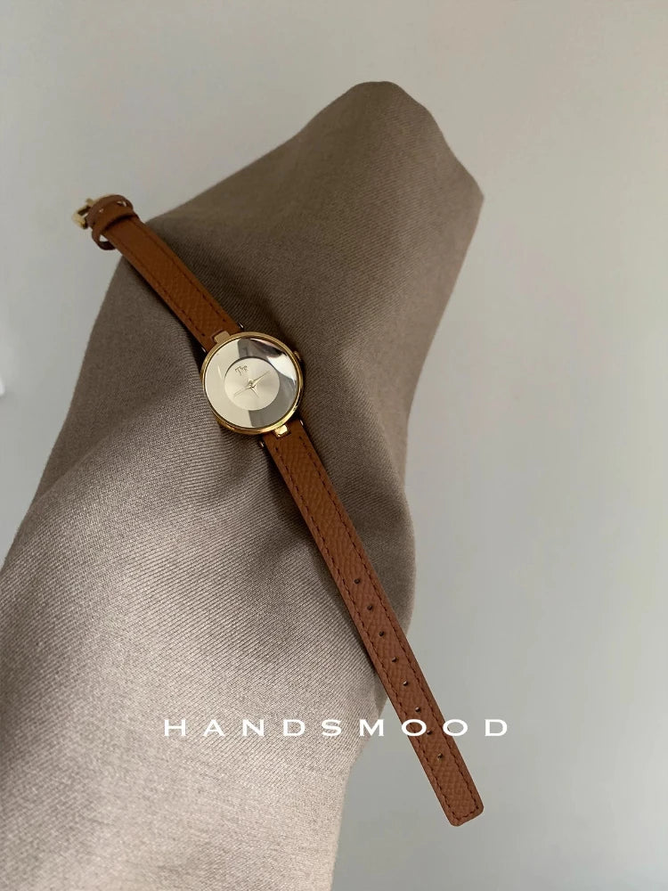 New luxury women's watch Light Luxury mirror Quartz small dial Creative leather Ladies Watch Birthday gift