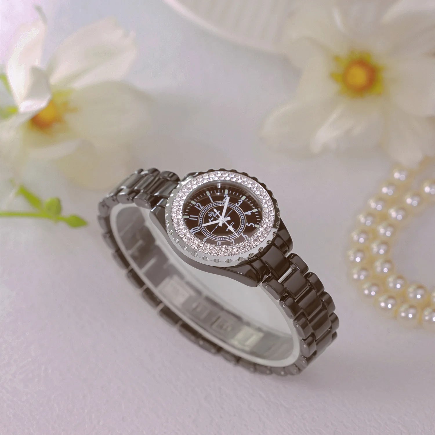 New Fashion Women Quartz Watch Ceramic Strap Clock Silver Diamond Wristwatch for Girl Student Relogio Feminino Dress Gifts