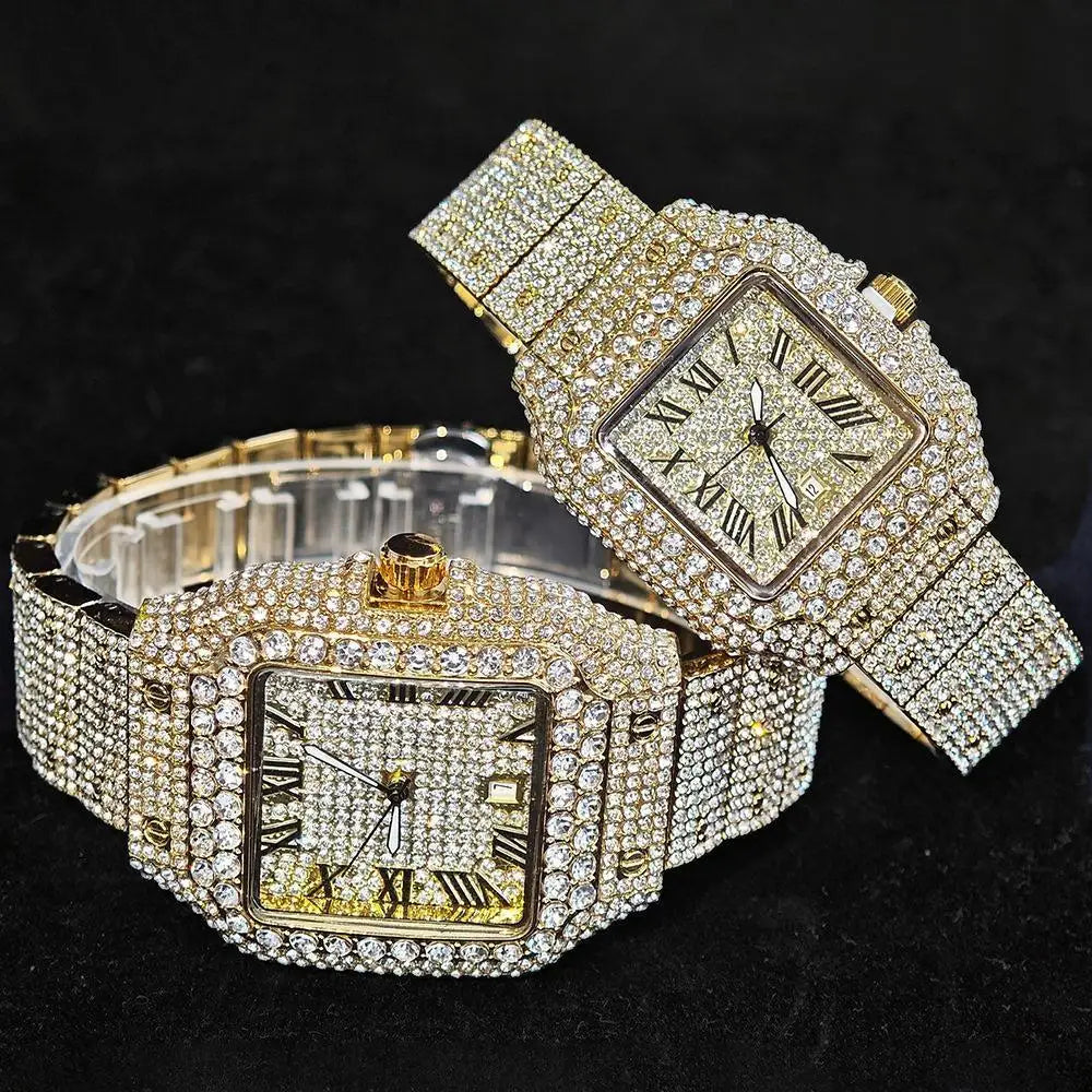 UNIGUET Luxury Ice Watch for Men Women Fashion Hip Hop Full Diamond Square Couple Wristwatch Gift 2026 Hor Sale