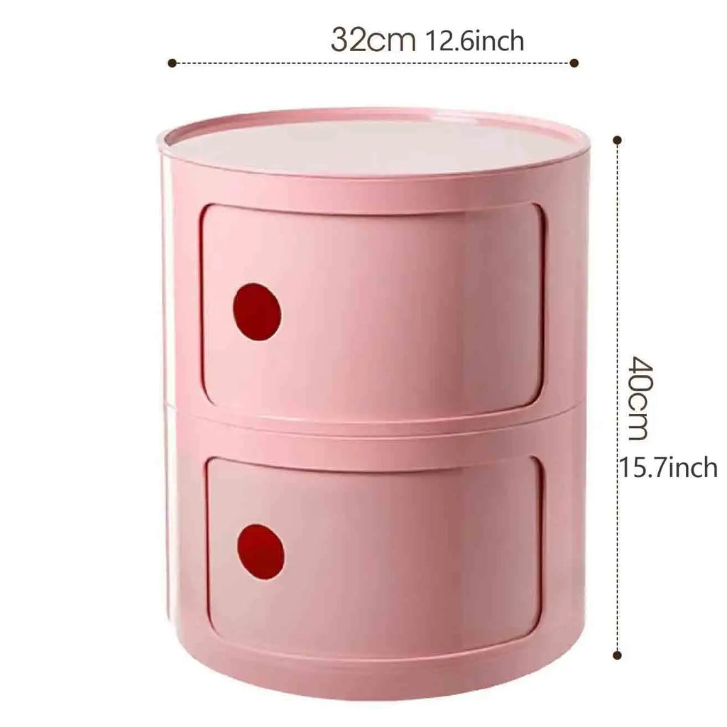 Plastic Round Bedside Nightstand with Drawers Practical Storage Box Cabinet Nightstand Chic Decor for Bedroom Living Room