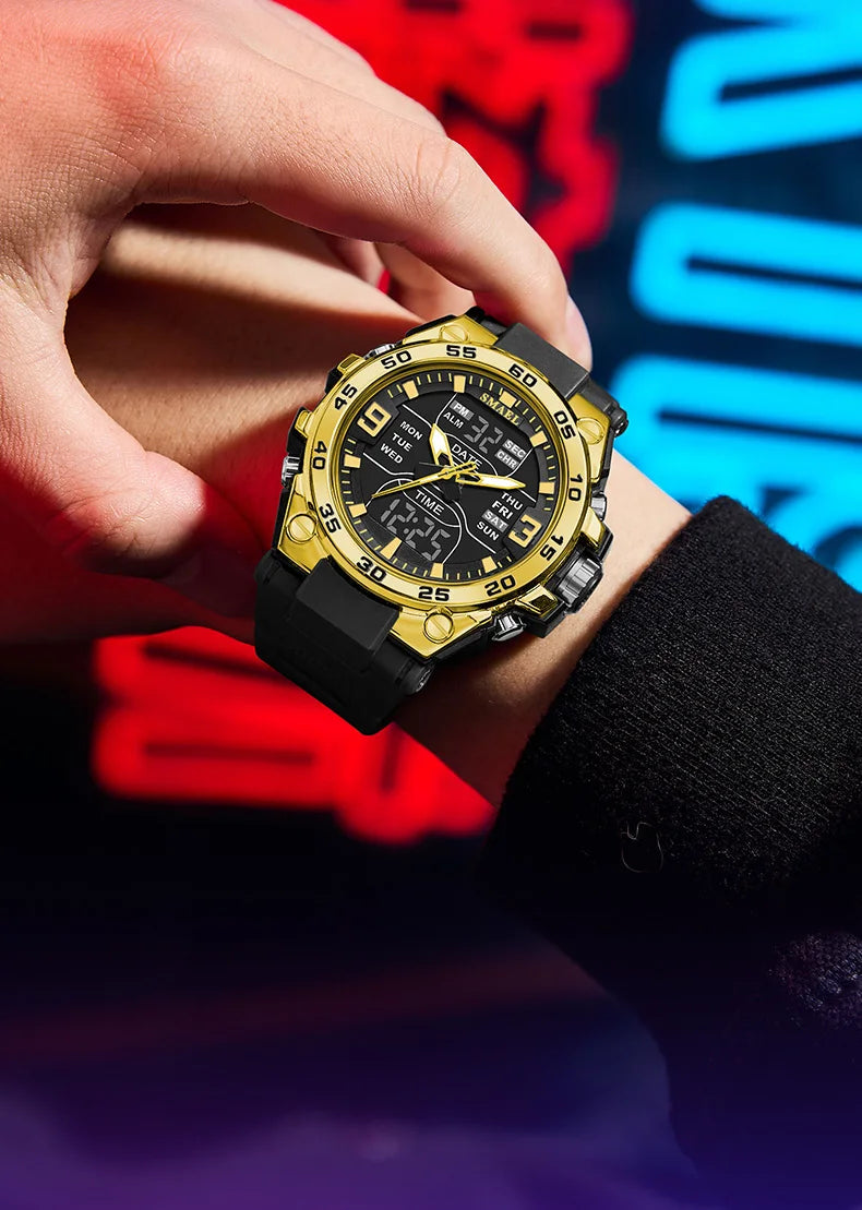 SMAEL Sports Watches 50M Waterproof Quatz Watches Mental Shockproof Men's Wristwatch Dual Time Alarm Clock  8138 Military Watch