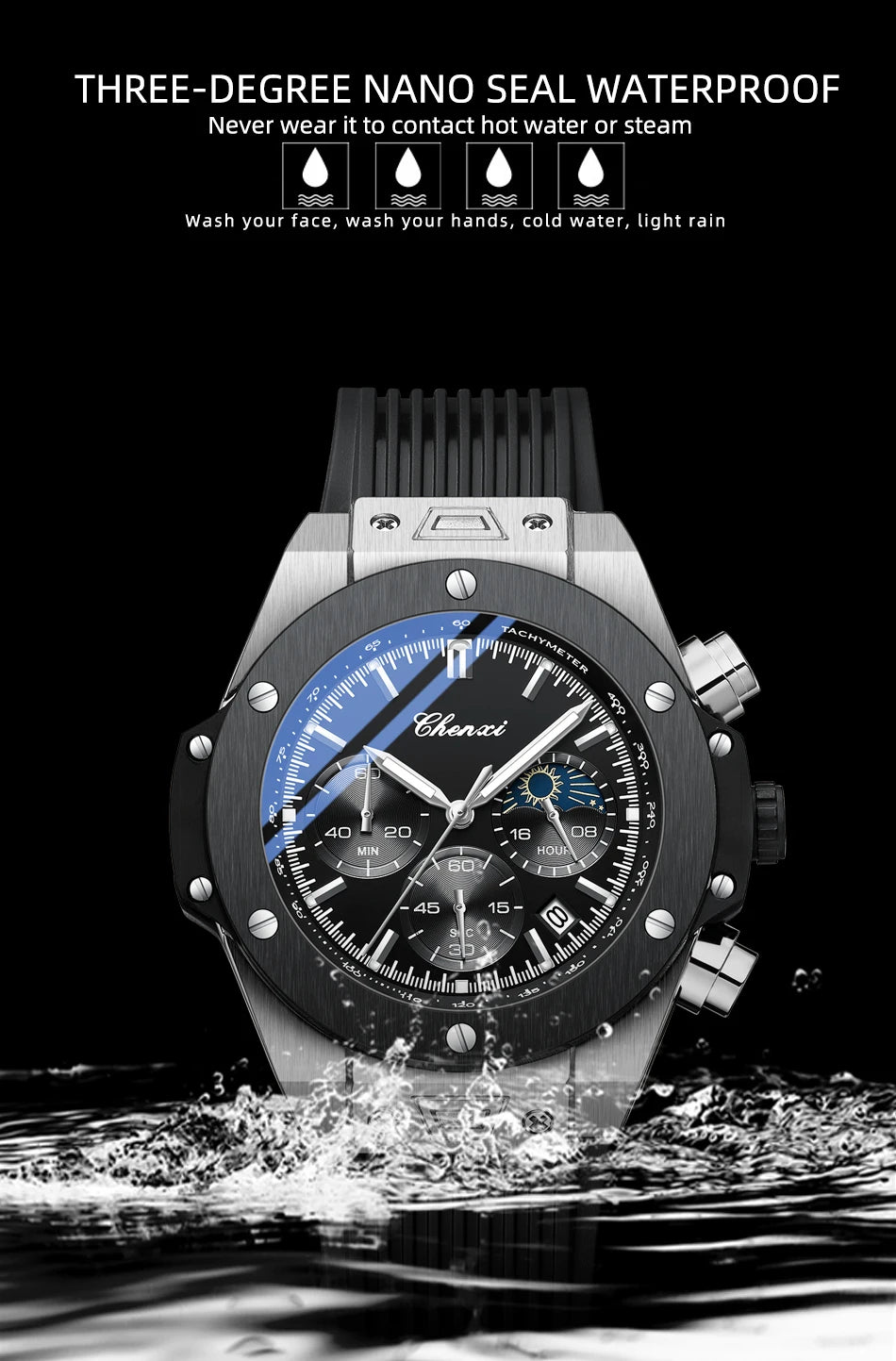 Men Watches High Quality Waterproof Sports Chronograph Quartz Wristwatches Silicone Strap Calendar Luminous Watch For Men