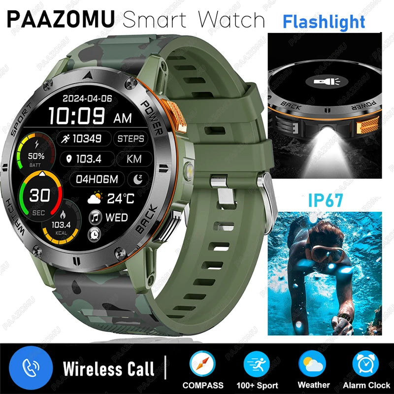 2026 New Smart Watch Men Compass Outdoor 3ATM Waterproof Sports Fitness Large Battery Bluetooth Call Smartwatch for Android iOS