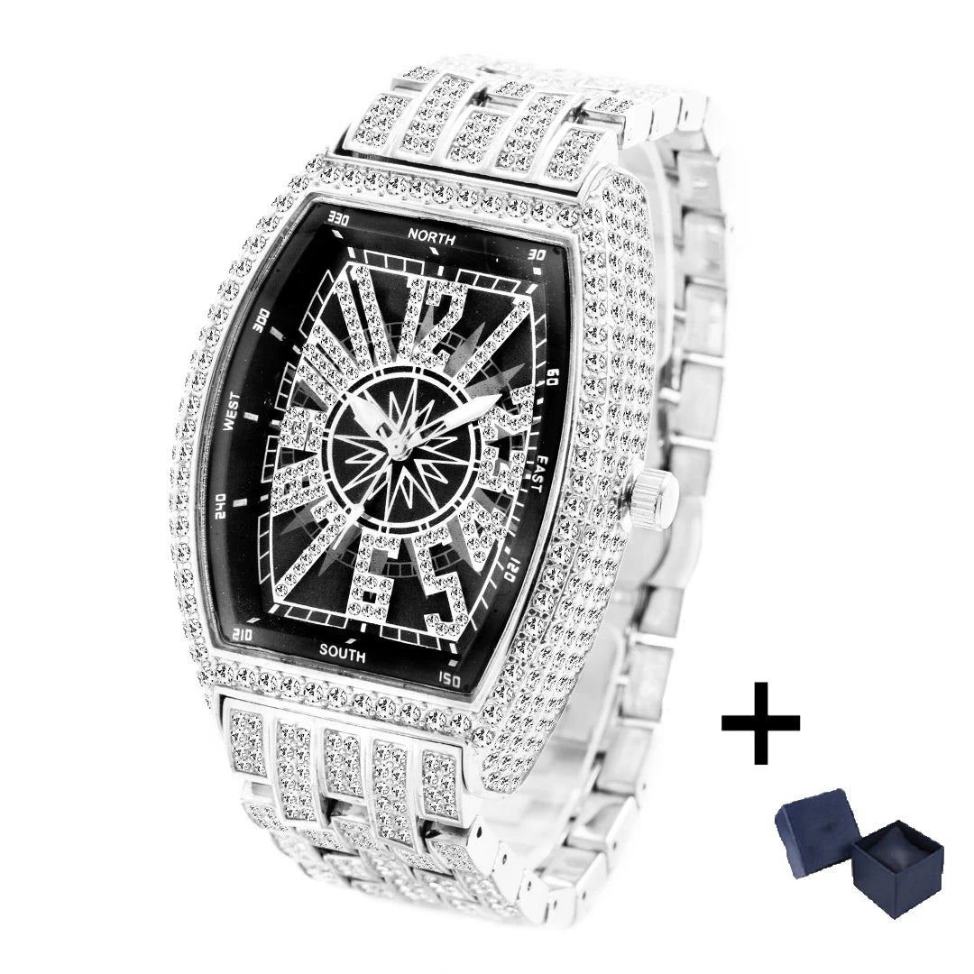 Luxury Gold Watches Men Brand MISSFOX Fashion Hip Hop lce Diamond Sun Pattern Literal Quartz Wristwatch Male Dropshipping Hot