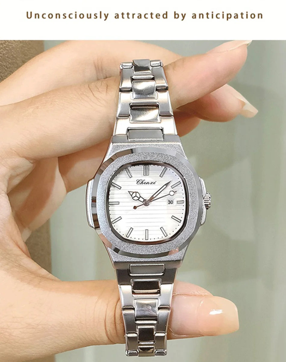 Watches For Woman Fashion Date Luminous Quartz Watch Silver Stainless Steel Clock Women's Stainless Steel Watch Waterproof