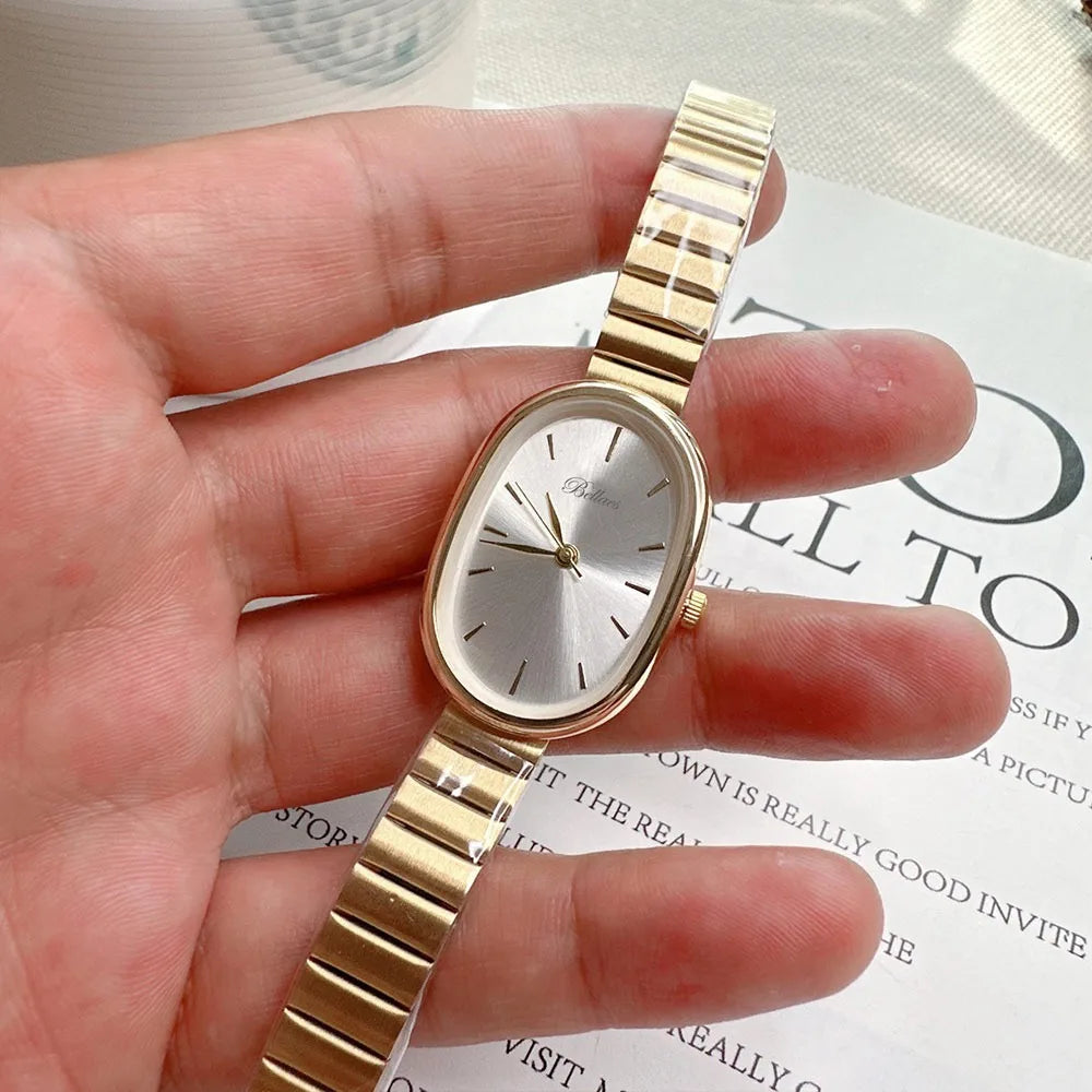 New Oval Dial Quartz Watch Simple Fold-down Clasp Watch Fashion Wristwatch Student Wristwatch