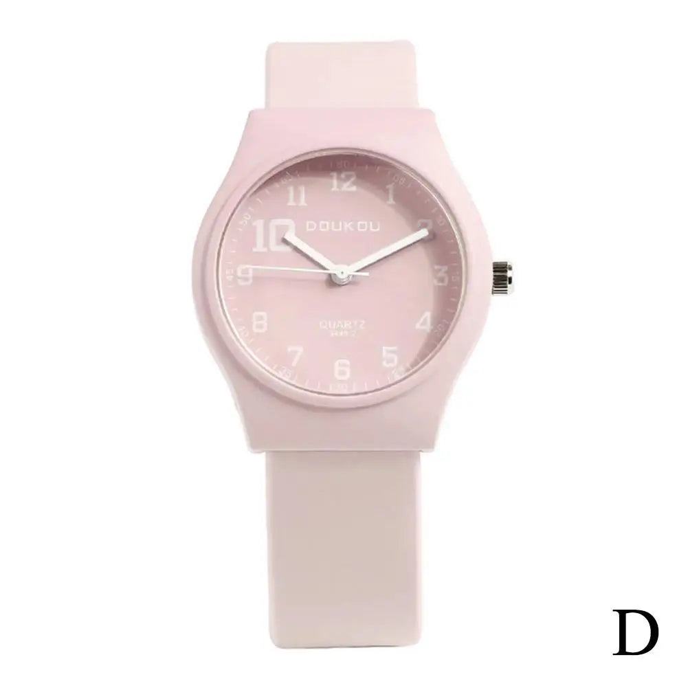 Summer Candy Colors Watch Korean Women Circular Quartz Watches Trendy Ladies PU Leather Watch Luxury Simple Wristwatch Clock