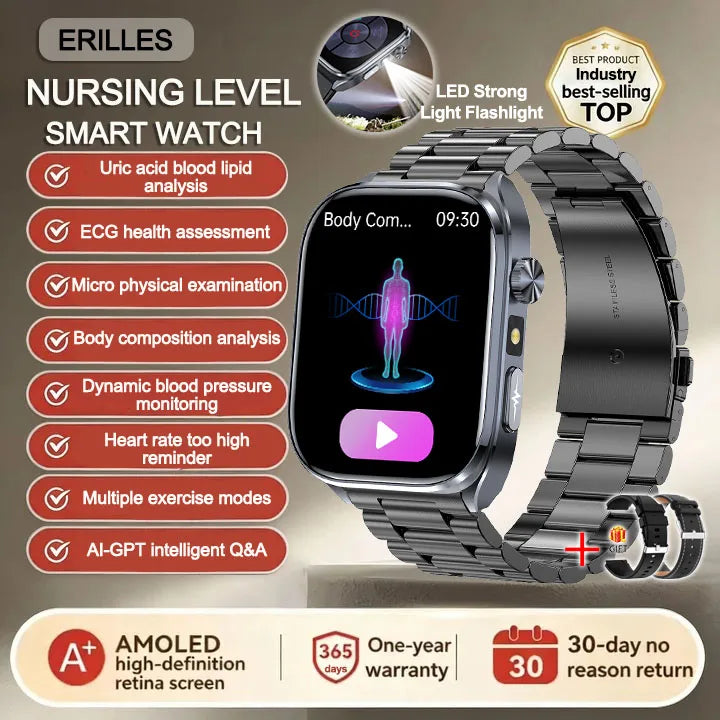 2026 New AI Health Care Accurate detection ECG SmartWatch Blood Pressure lipids Uric Acid Analysis Bluetooth Call Smart Watches