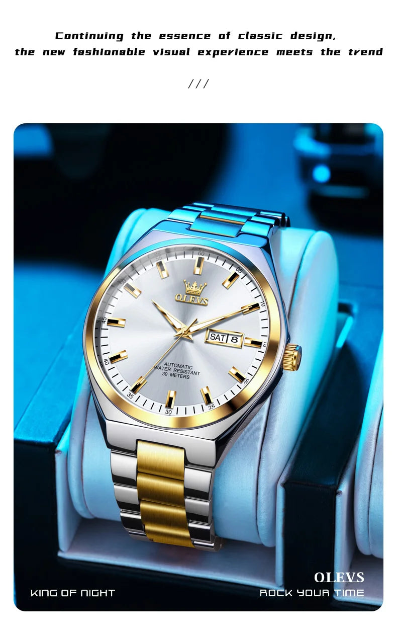 OLEVS 9907 NEW Business Watch for Men Fully Automatic Mechanical Movement Classic Date Week High-end Luxury Wrist watch for Men