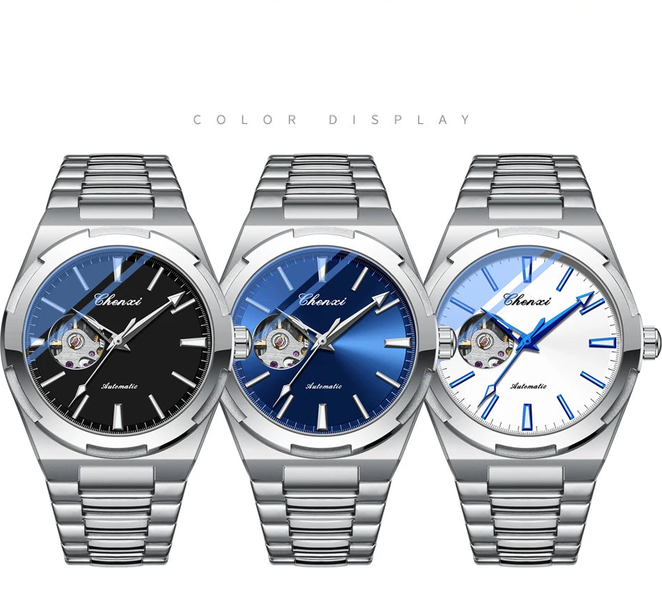 New Mens Watch Mechanical Wristwatches Stainless Steel Fashion Sports Waterproof Watches for Men Hollow Out Automatic Movement