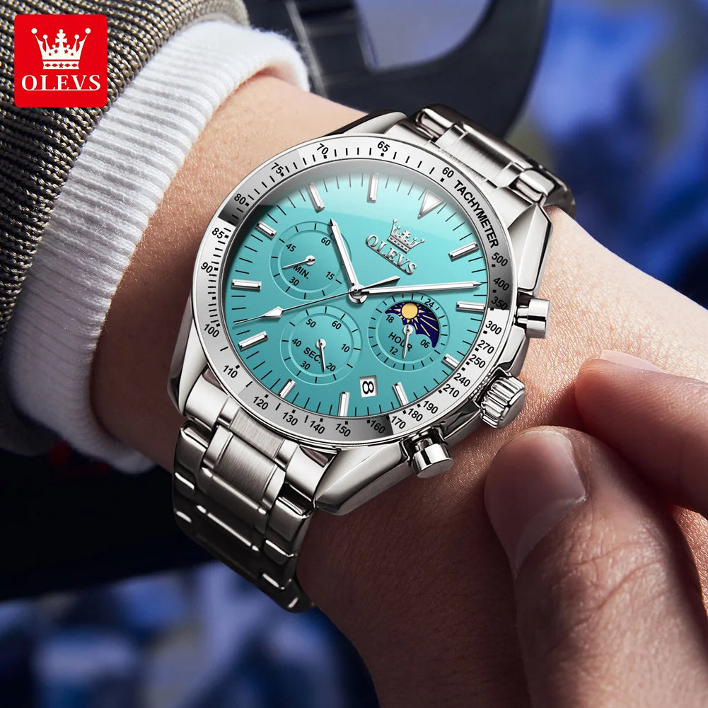 OLEVS 3618 Mens Watch Original Brand Waterproof Luminous Quartz Wristwatch Watch For Man  Multifunctional Chronograph With Box
