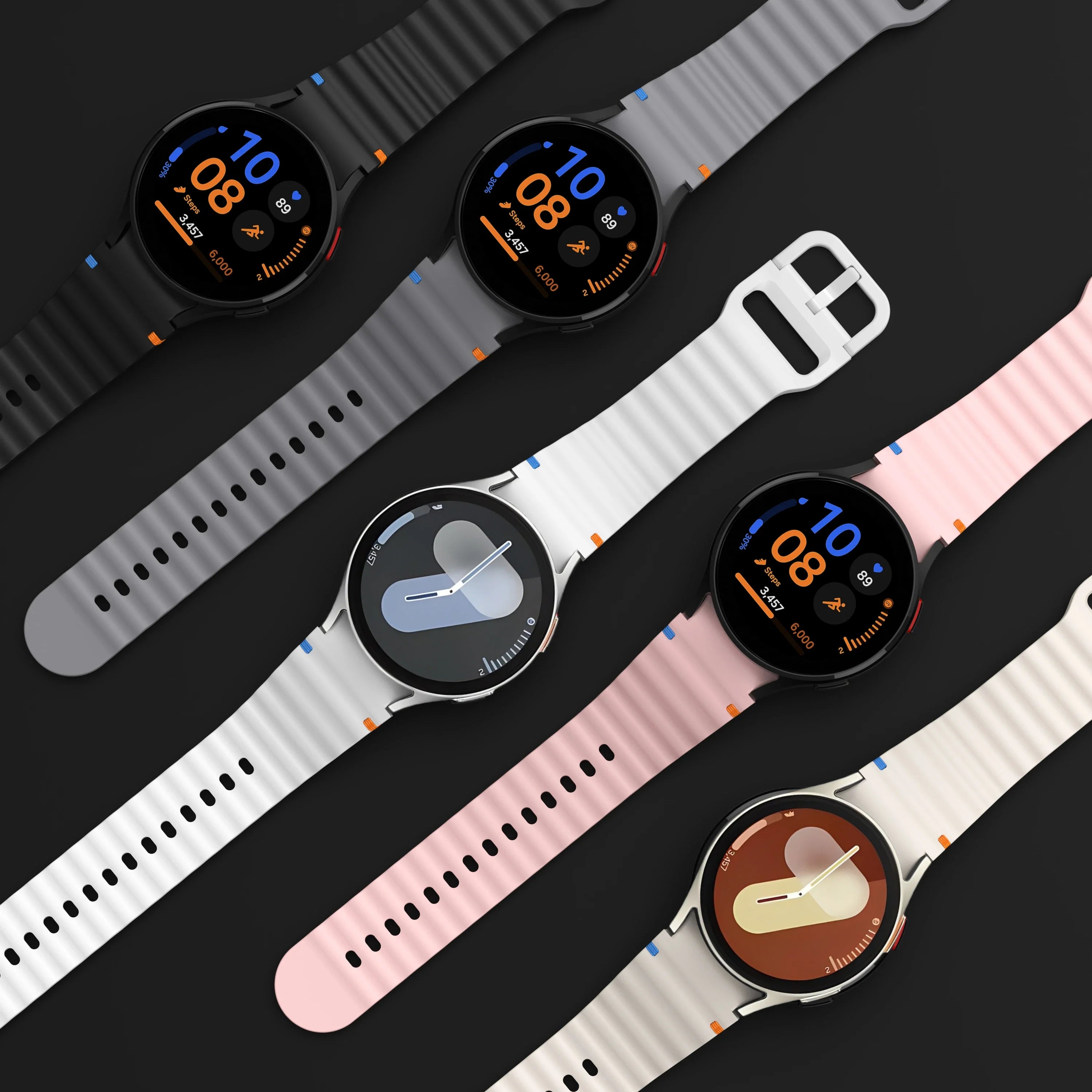 Official Silicone Strap for Samsung Galaxy Watch 7/FE/6/5/4 44mm 40mm 5 Pro Wave Bracelet for Watch 6 4 Classic 46mm 42mm Band
