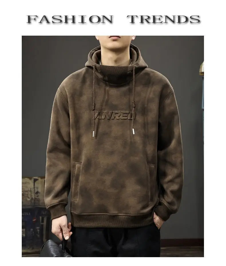 Autumn Winter Thickened Wasteland Wind Hooded Sweater Men's Heavy Steel Seal Loose Turtleneck Top Dirty Retro Jacket Sweatshirts