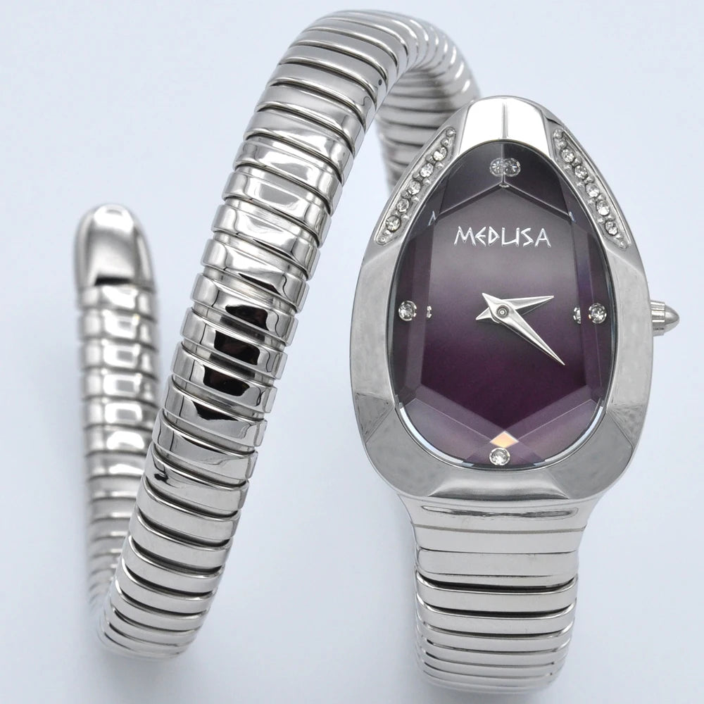 2026 High Quality Gold Diamond Set Snake Shaped Dress Watch Bangle Style Fashionable Unique Brand Same Style Women's Wristwatch