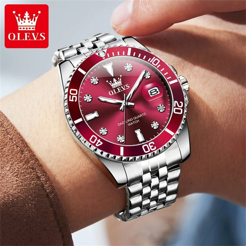 OLEVS 9809 Men Watch Original Waterproof Luminous Stainless Steel Quartz Watch For Men Top Brand Calendar Business Wristwatch