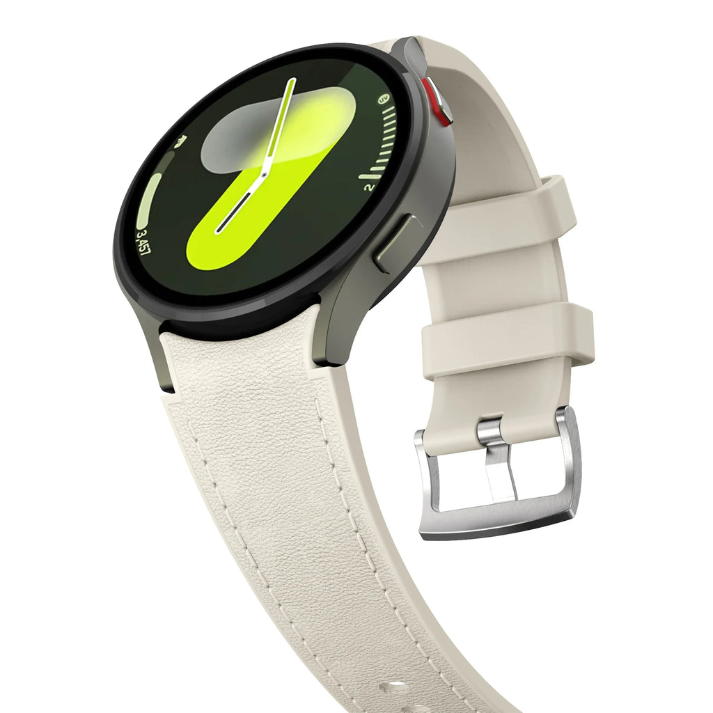 Silicone+Leather Strap for Samsung Galaxy Watch 7 6 5 4 44mm 40mm/5 Pro 45mm Wristband for Galaxy Watch 6 Classic 47mm 43mm Belt