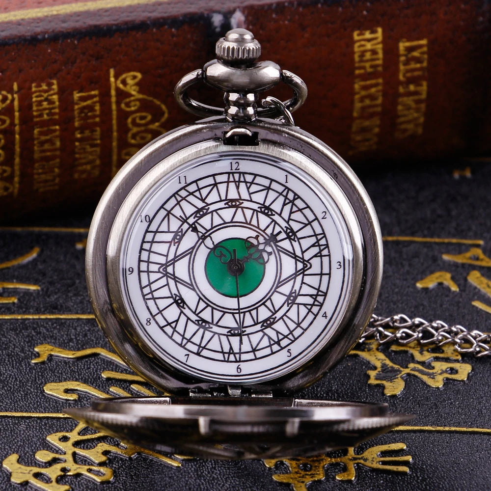 Vintage Bronze Eye Round Case Shape Quartz Pocket Watch Jewelry Pendant Necklace Chain Gifts for Men Women