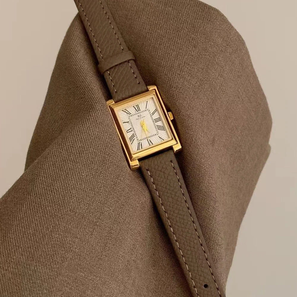 Ladies Elegant Quartz Vintage Watch Niche Minimalist Leather Strap Wristwatch Gifts Women Watches Exquisite Fashion