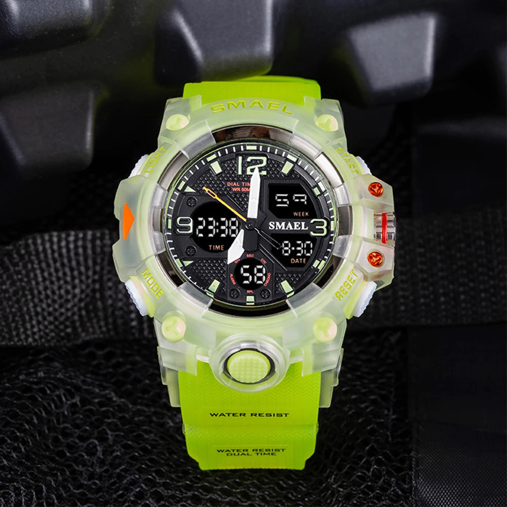 Sport Watch Military Watch For Men Alarm Clock Stopwatch LED Digital Back Light Dual Time Display 8008 Men's Watches Waterproof