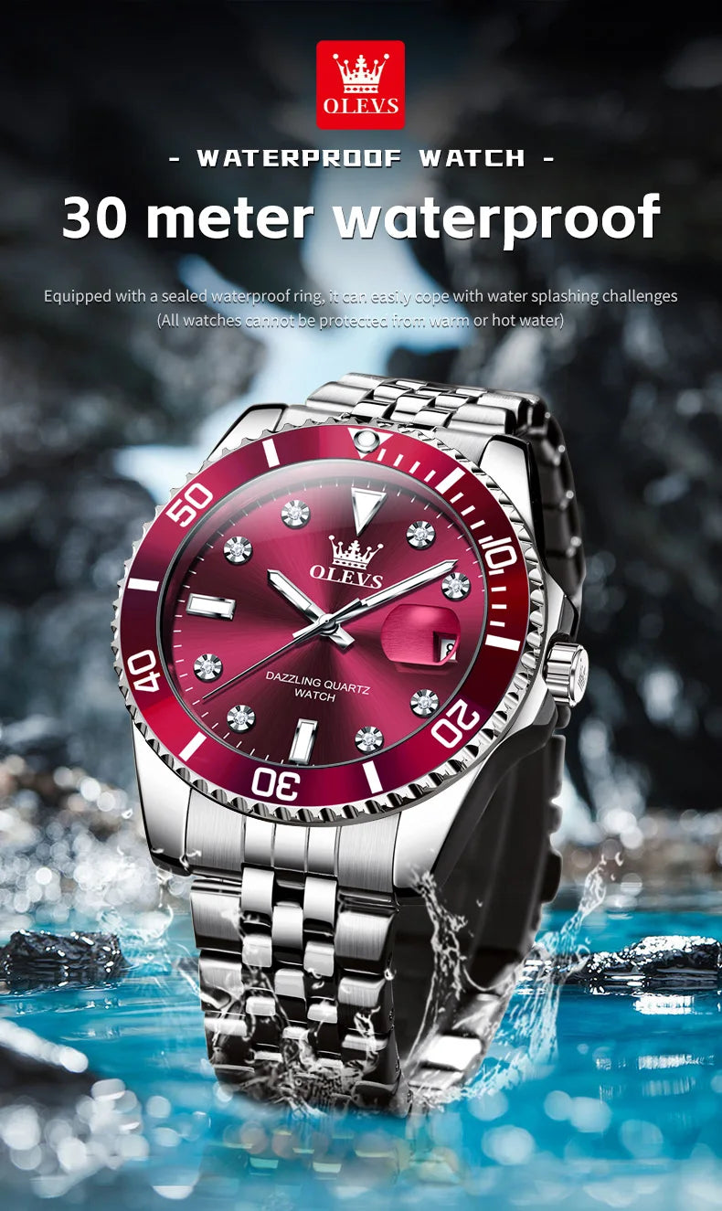 OLEVS 9809 Men Watch Original Waterproof Luminous Stainless Steel Quartz Watch For Men Top Brand Calendar Business Wristwatch