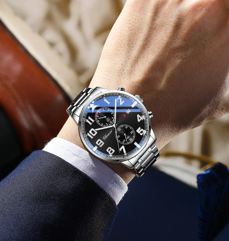 Fashion Luxury Business Men's Wristwatch Round Dial Luminous Waterproof Calendar Chronograph Man Watch