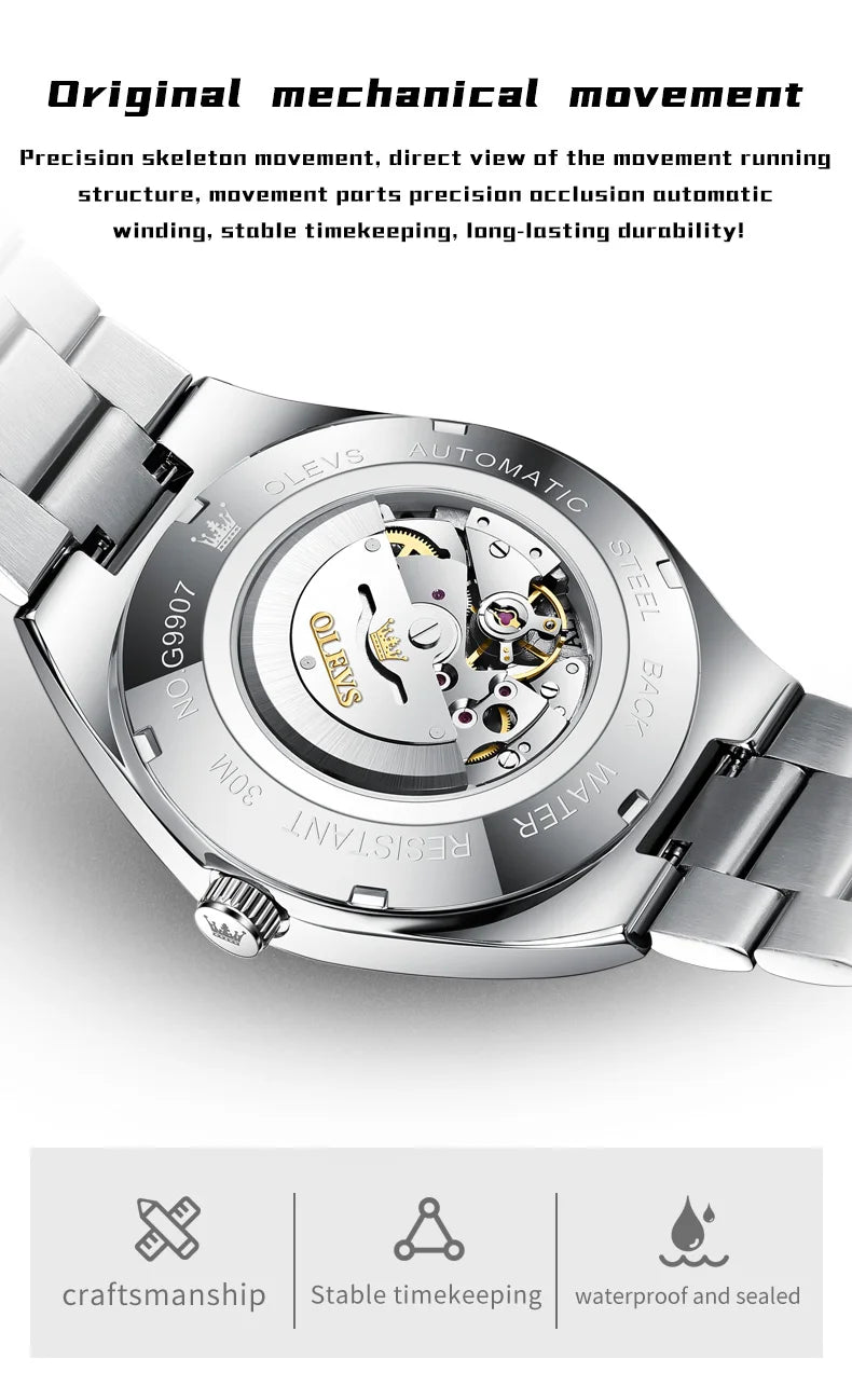 OLEVS 9907 NEW Business Watch for Men Fully Automatic Mechanical Movement Classic Date Week High-end Luxury Wrist watch for Men