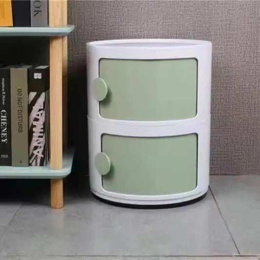 Plastic Round Bedside Nightstand with Drawers Practical Storage Box Cabinet Nightstand Chic Decor for Bedroom Living Room