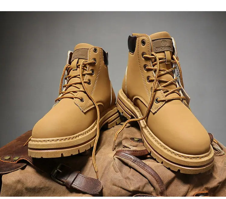 High Top Boots Men's Leather Shoes Fashion Motorcycle Ankle Boots for Men Winter Boots Man Shoes Lace-Up Botas Men Flat Sneakers