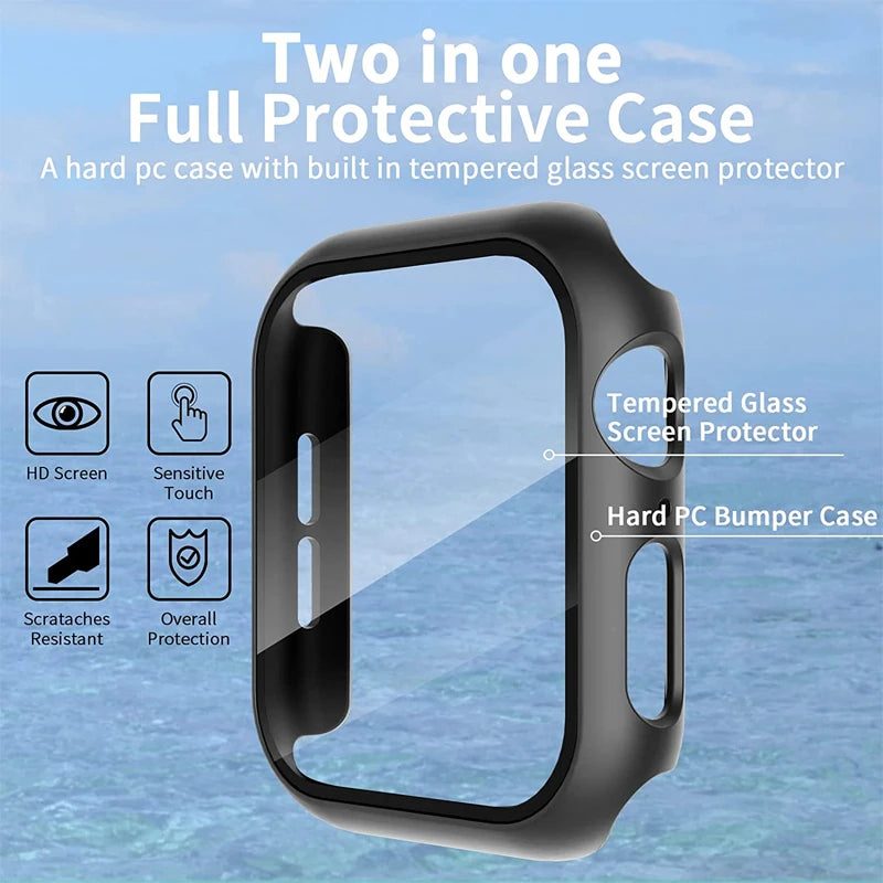 Glass+Cover For Apple Watch case 11 10 9 8 7 6 SE 5 Accessorie Screen Protector Apple iWatch serie 44mm 40mm 41mm 45mm 42mm 46mm