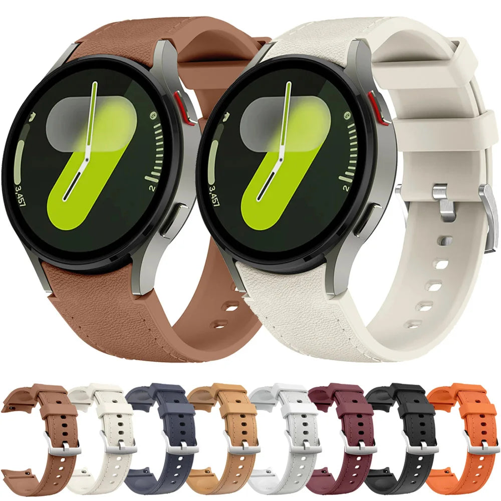 Silicone+Leather Strap for Samsung Galaxy Watch 7 6 5 4 44mm 40mm/5 Pro 45mm Wristband for Galaxy Watch 6 Classic 47mm 43mm Belt