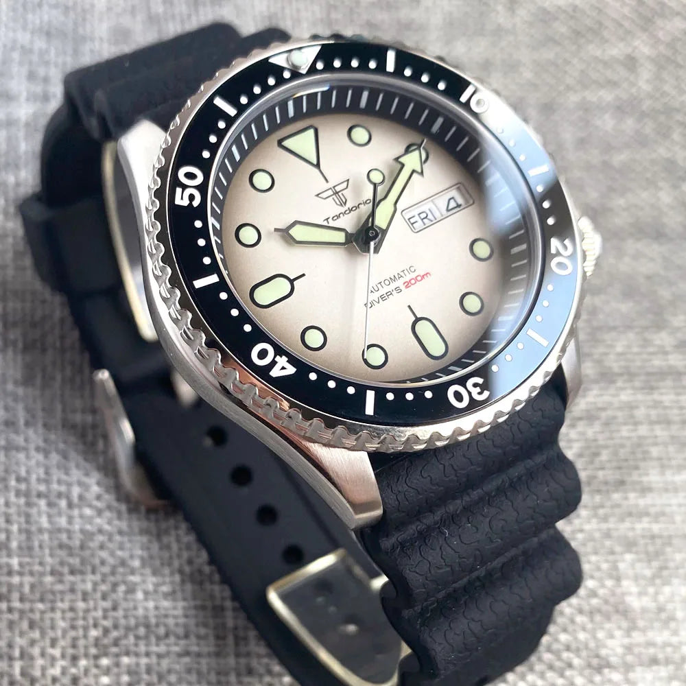 Diving Tandorio NH36 Week Date Steel Mechanical Watch Men 120clicks Bezel Chapter Ring 3.8 Crown 20ATM Waterproof SKX Mod Clock