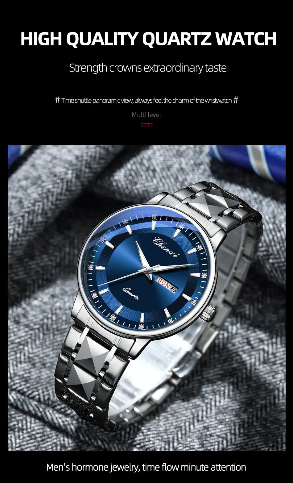 CHENXI Top Brand Fashion Men's Watch Convex Mirror Waterproof Night Light Date Calendar Stainless Steel Strap Quartz Watches NEW