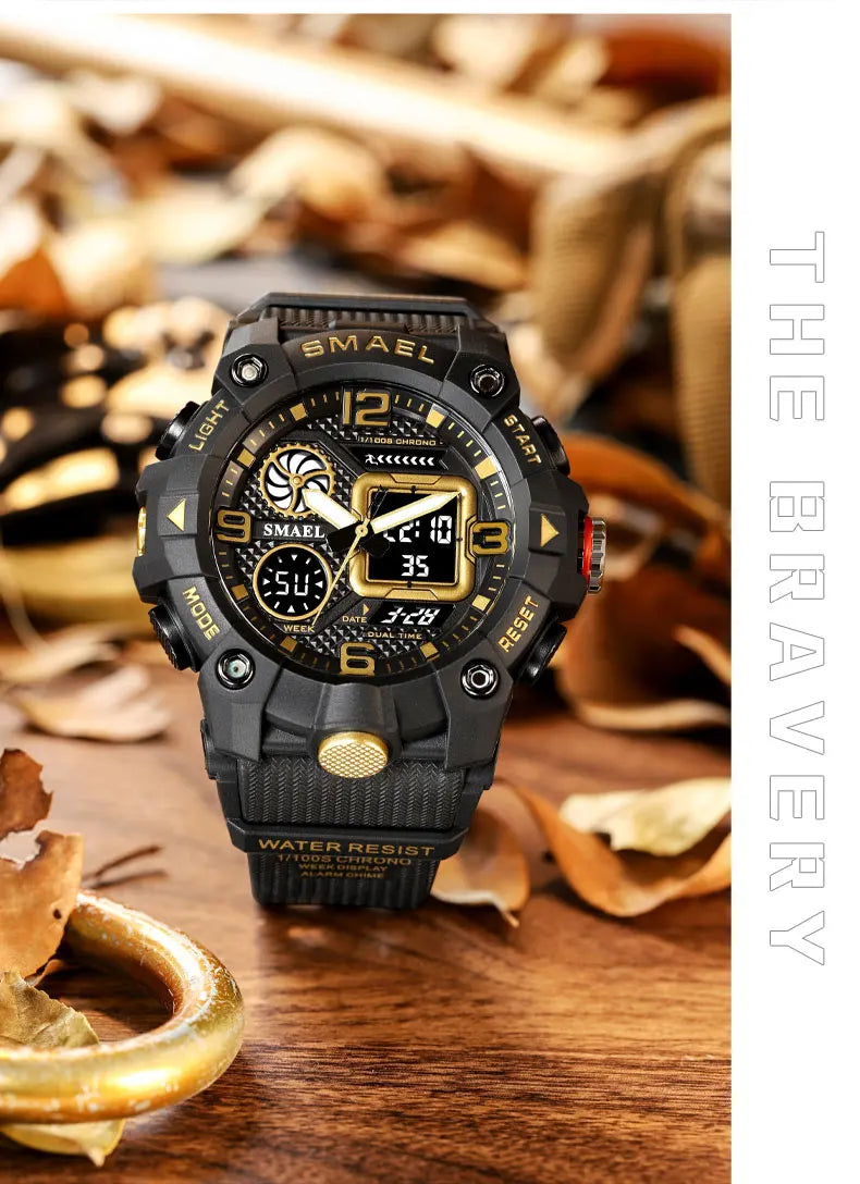 SMAEL Quartz Watch Sport 50M Waterproof Stopwatch Week Display LED Digital Alarm Clock Male 8055 Men Watches Sports Wristwatches