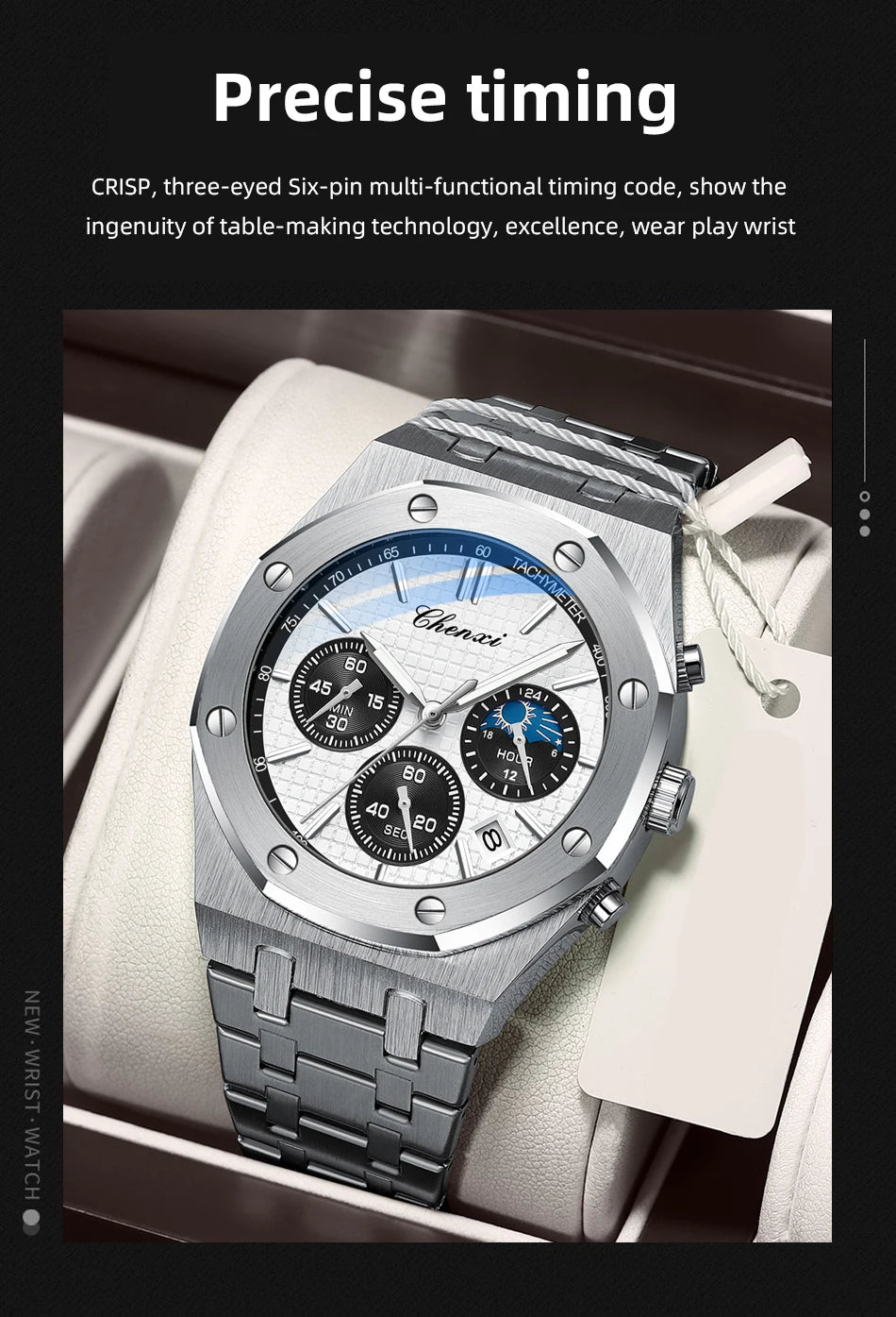 Luxury Business CHENXI Man Watch High Quality Chronograph Moon Phase Quartz Watches Original Waterproof Clock Male New 2025