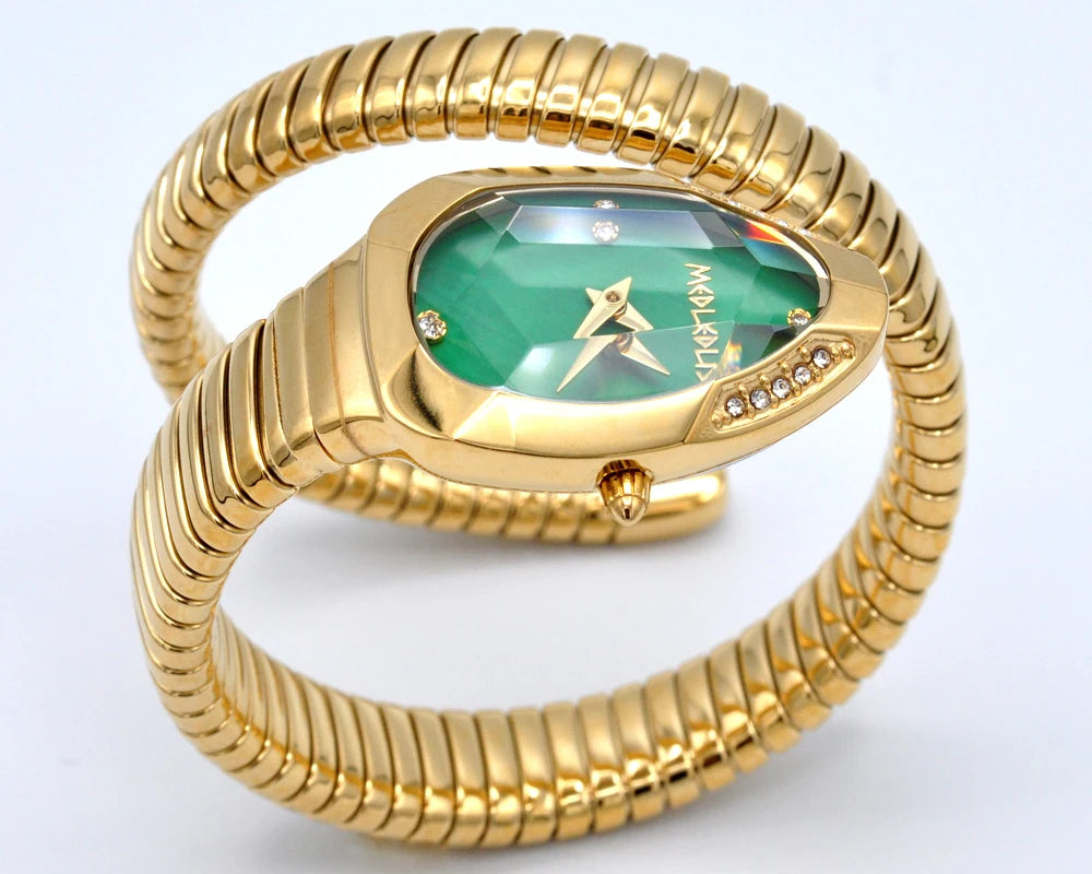 2026 High Quality Gold Diamond Set Snake Shaped Dress Watch Bangle Style Fashionable Unique Brand Same Style Women's Wristwatch